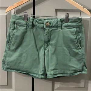 AEO army green midi rise long inseem short size 8